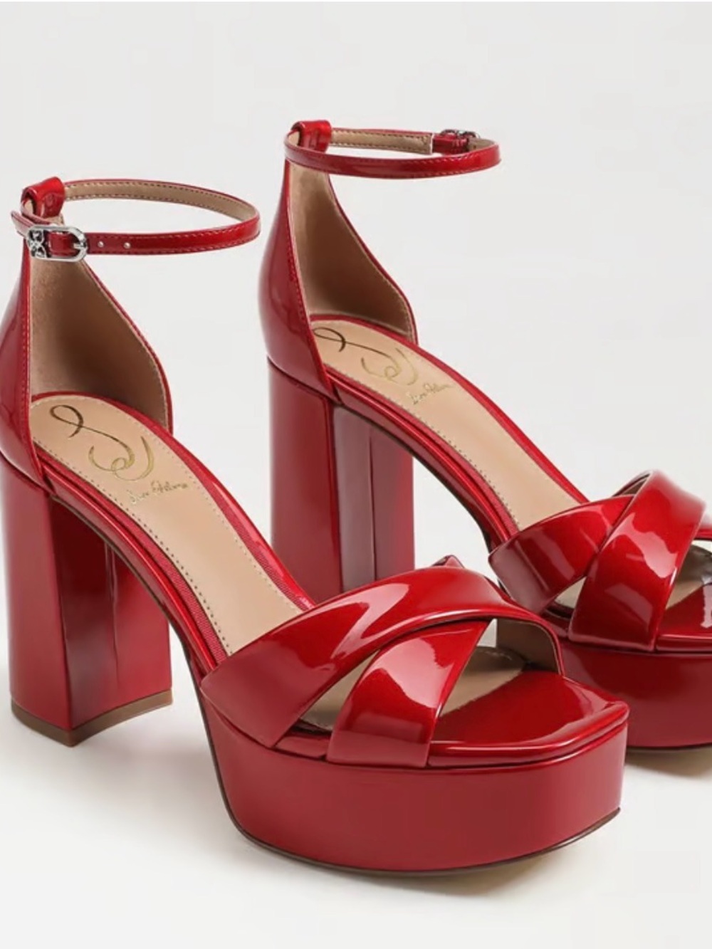 Sam Edelman Red Patent Platform Ankle-Strap Heels